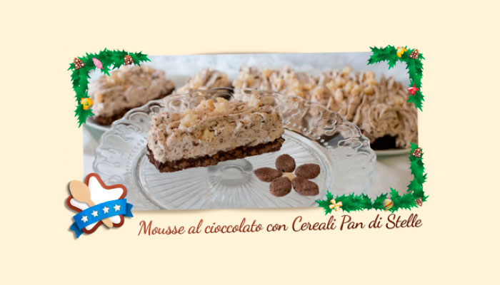 Mousse al cioccolato su barretta di cereali Pan di Stelle